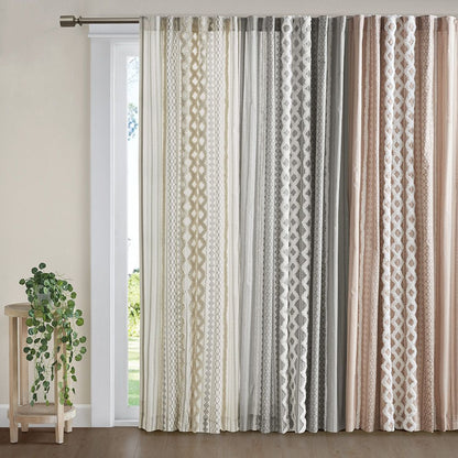Cotton Printed Curtain Panel with Chenille Stripe and Lining(Only 1 Pc Panel) - Discount Msrp 