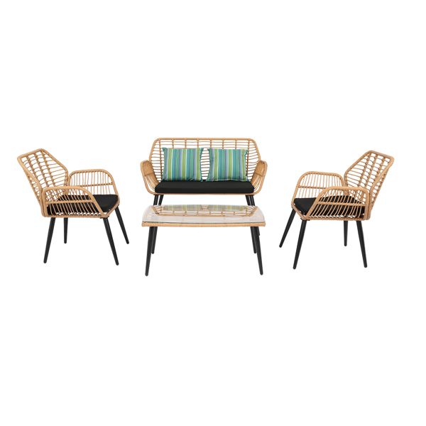 4-Piece Patio Furniture Outdoor Bistro Set, All Weather Rattan Conversation Bistro Loveseat Chair and Table Set for Backyard Balcony Deck - Discount Msrp 