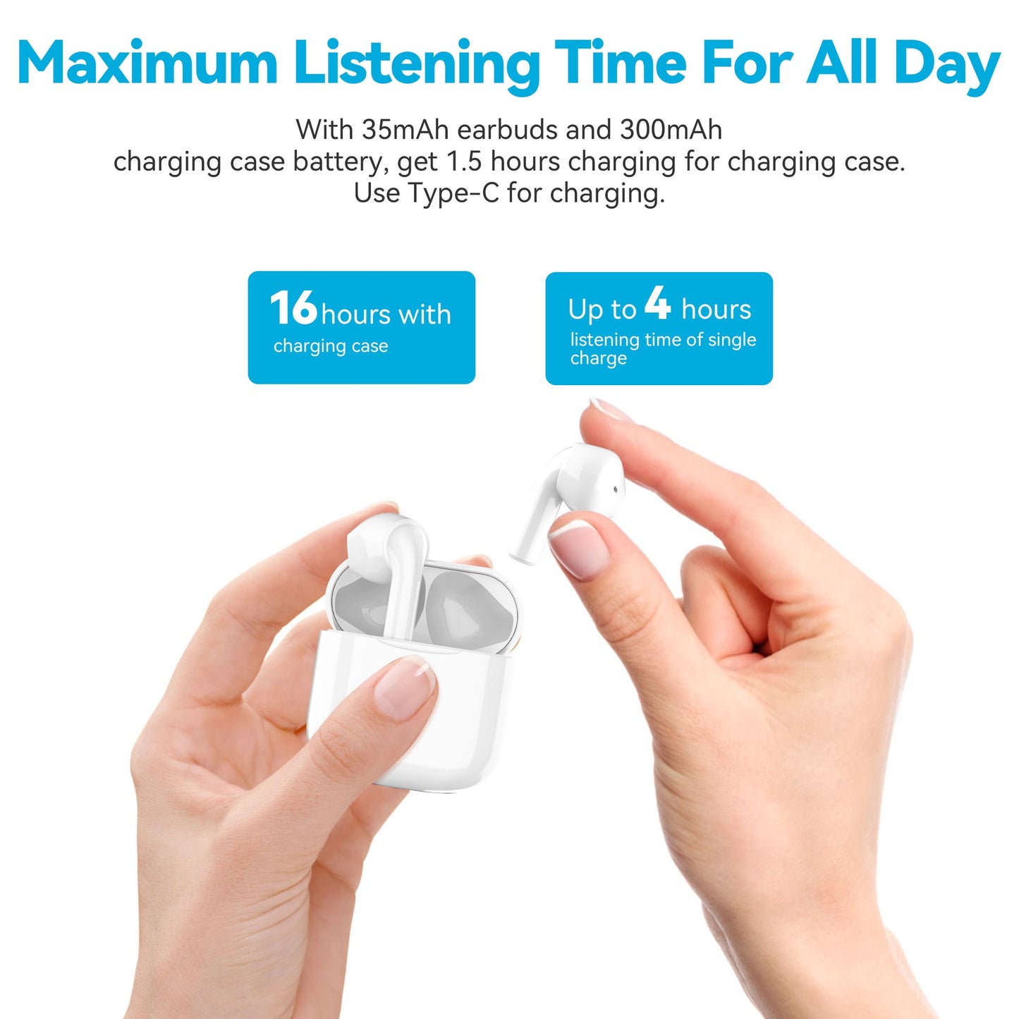 Smilism TWS Wireless Earbuds 5.0, 14.2mm HIFI Speaker Super mini design Touch Control in-Ear Headphones with Noise Reduction, Hi-Fi Stereo Audio, 15hours Type-C Quick Charging Case Waterproof - Discount Msrp 