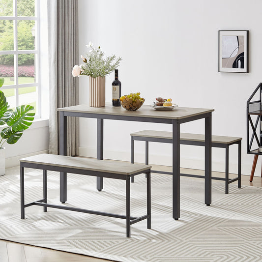 Dining Table Set, Bar Table with 2 Dining Benches, Kitchen Table Counter with Chairs, Industrial for Kitchen Breakfast Table, Living Room, Party Room, Grey and Black,43.3″L x 23.6″W x 29.9″H - Discount Msrp 