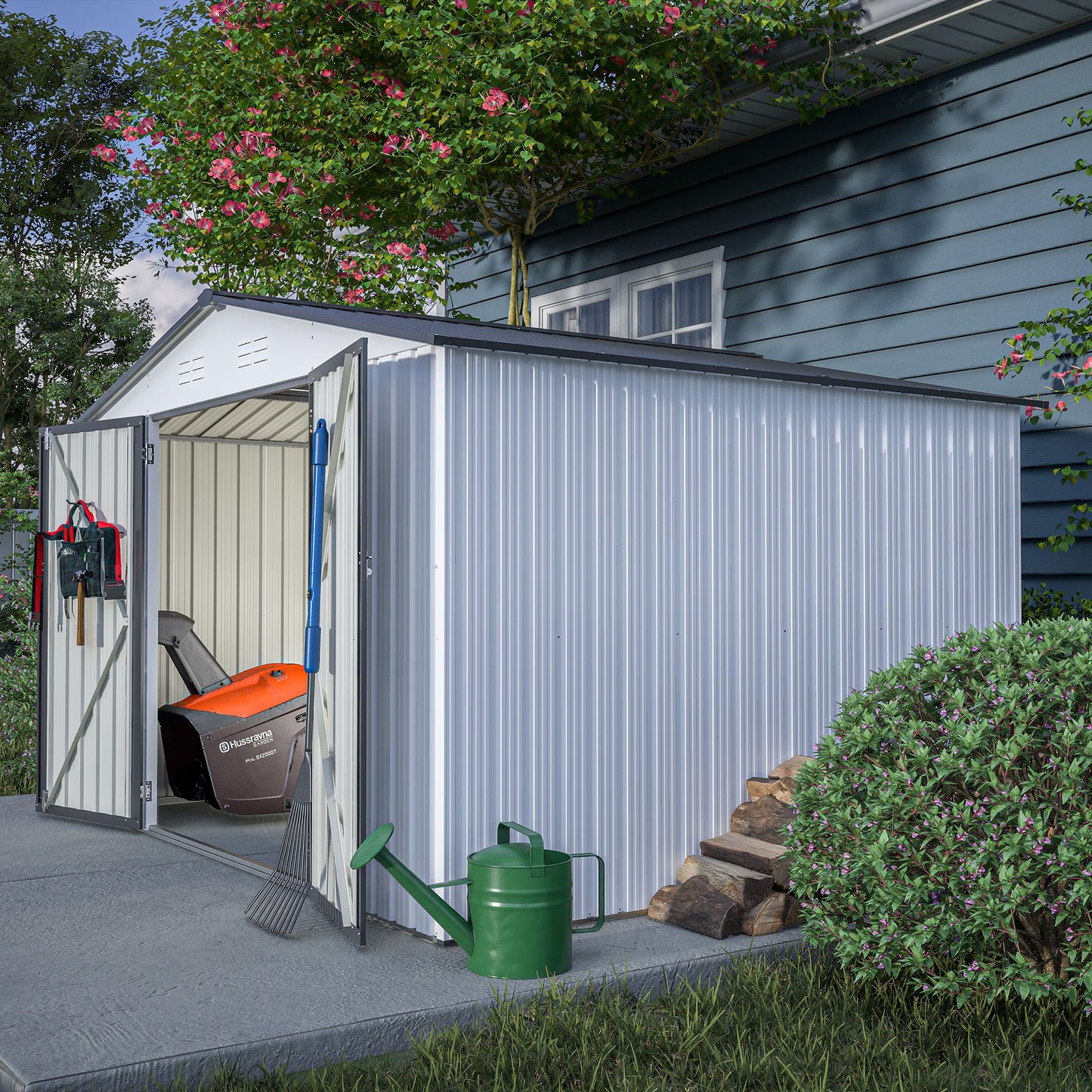 10X8 FT Outdoor Storage Shed, All Weather Metal Sheds with Lockable Doors, Tool Shed for Garden, Patio, Backyard, Lawn, Grey - Discount Msrp 
