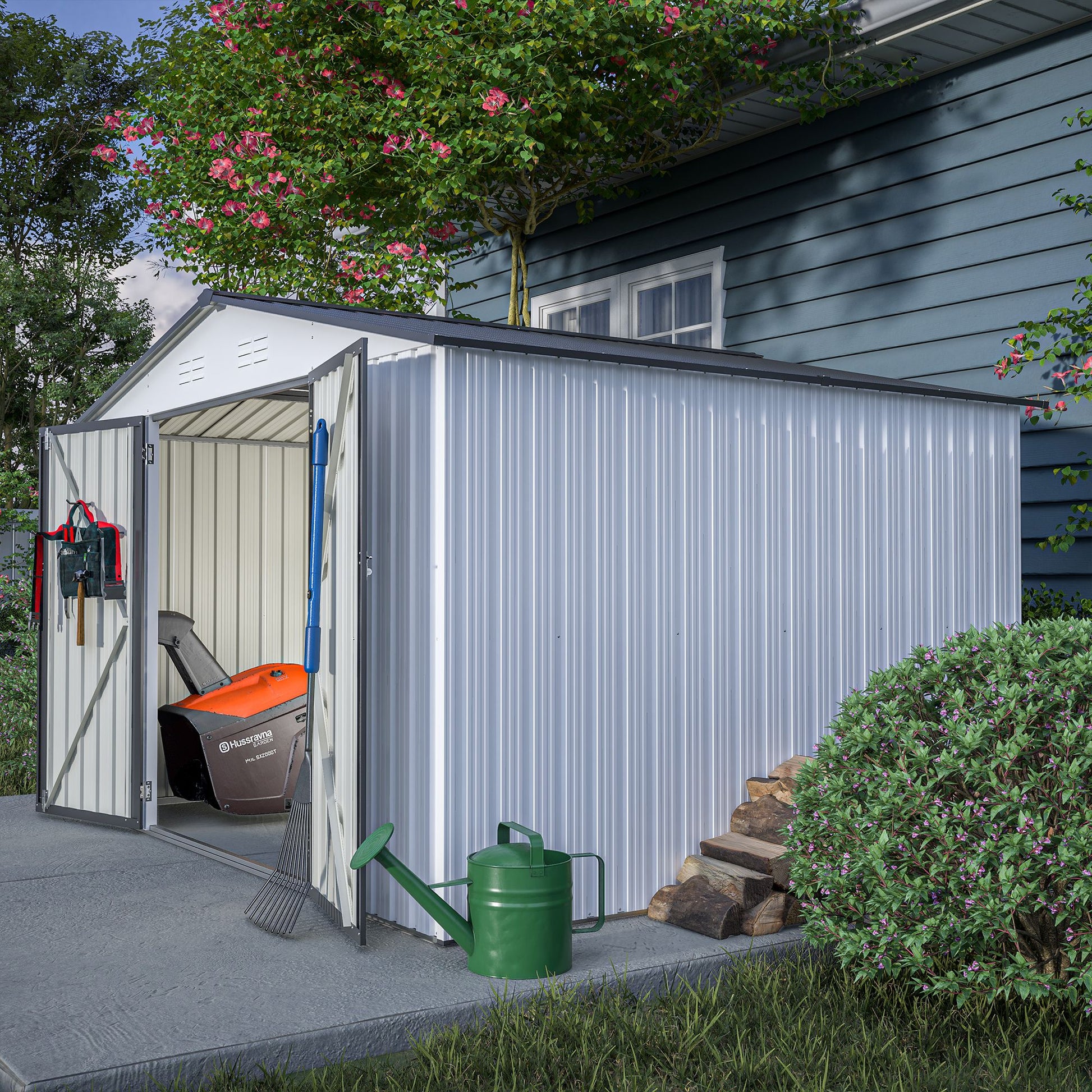 10X8 FT Outdoor Storage Shed, All Weather Metal Sheds with Lockable Doors, Tool Shed for Garden, Patio, Backyard, Lawn, Grey - Discount Msrp 