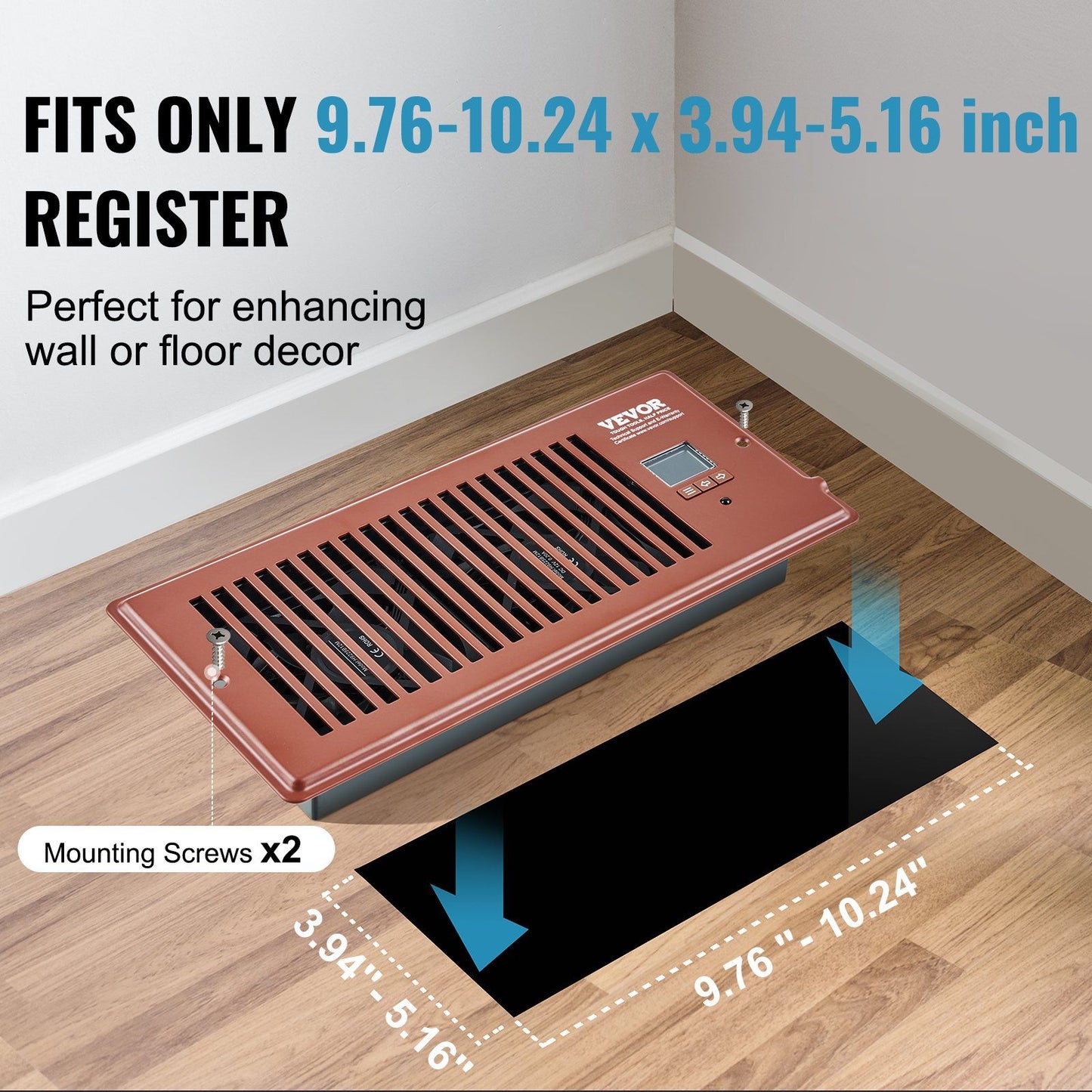VEVOR Register Booster Fan, Quiet Vent Booster Fan Fits 4' x 10' Register Holes, with Remote Control and Thermostat Control, Adjustable Speed for Heating Cooling Smart Vent, Brown - Discount Msrp 