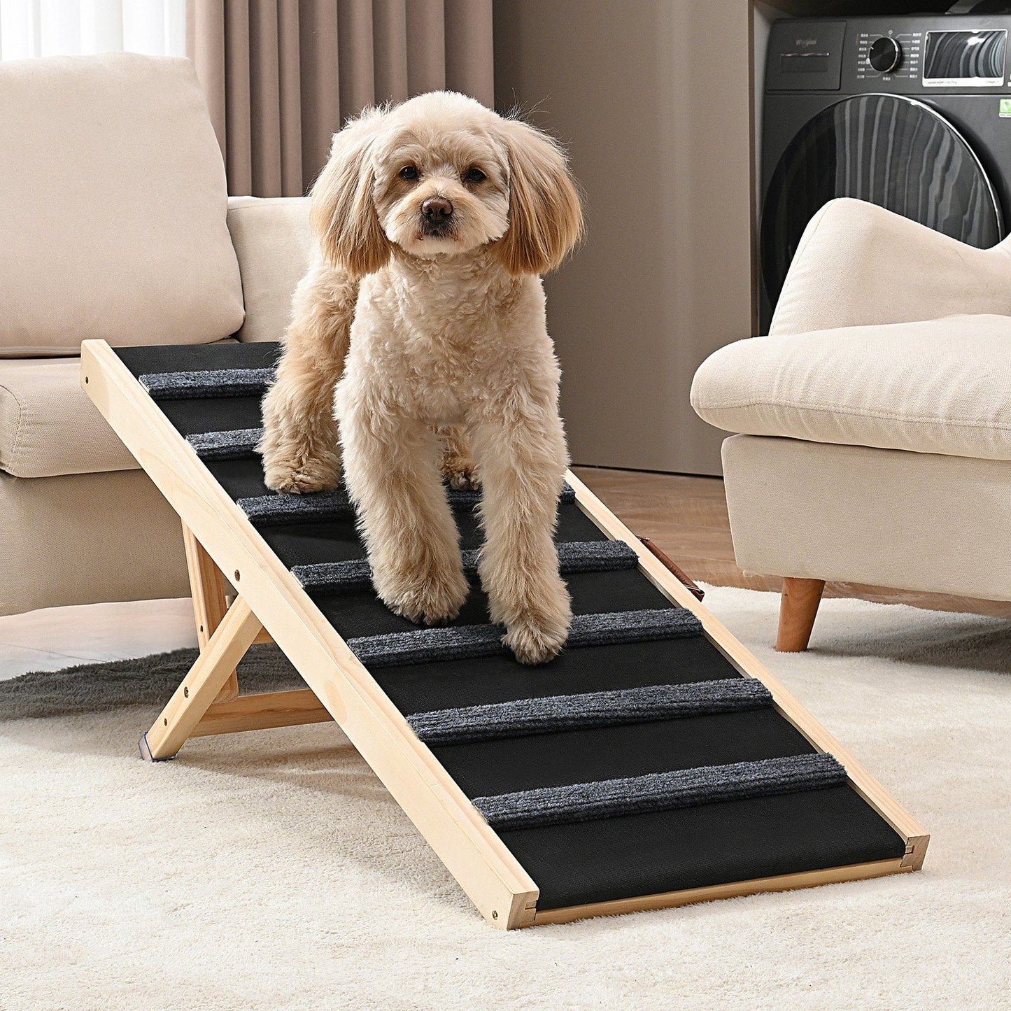 VEVOR Dog Ramp, Folding Pet Ramp for Bed, Adjustable Dog Ramp for Small, Large, Old Dogs & Cats, Wooden Pet Ramp with 39.3" Long Ramp, Adjustable from 15" to 22", Suitable for Couch, Sofa, Car - Discount Msrp 