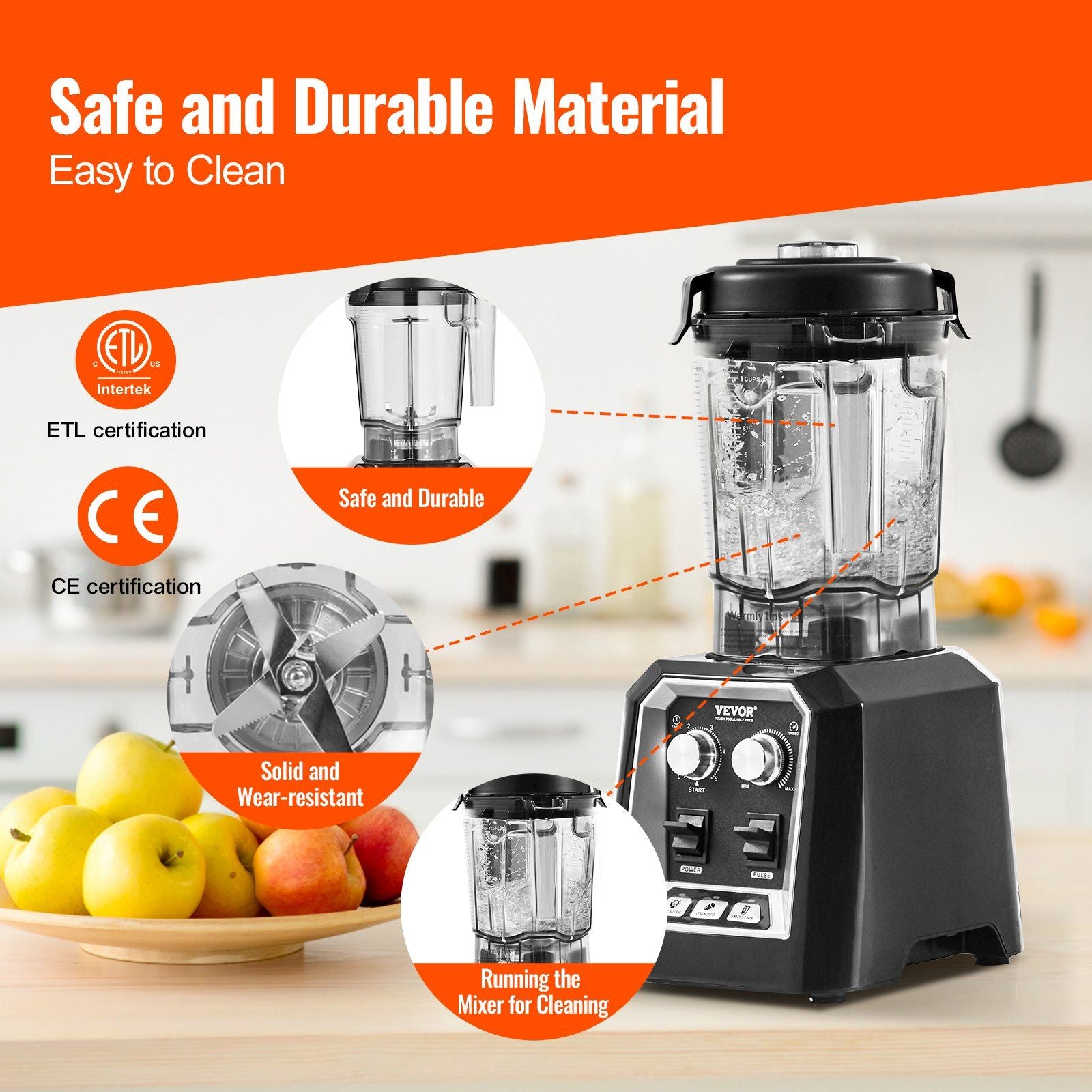 VEVOR Professional Blender, Commercial Countertop Blenders, 68 oz Jar Blender Combo, Stainless Steel 3 Functions Blender, for Frozen Drinks, Shakes, Smoothies, Peree, and Crush Ice, Black - Discount Msrp 