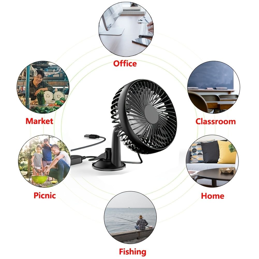 Portable USB Fan With Suction Cup Holder Bracket Stand; Powerful 5.5 Inch Table Desk Fan; Strong Wind; Quiet Mini Fan; Car Dashboard Cooling Air Circulator Fan; Car Fan For Backseat; Car Seat Fan - Discount Msrp 