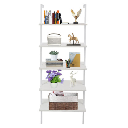 5-Shelf Wood Ladder Bookcase with Metal Frame Industrial 5-Tier Modern Ladder Shelf - Discount Msrp 