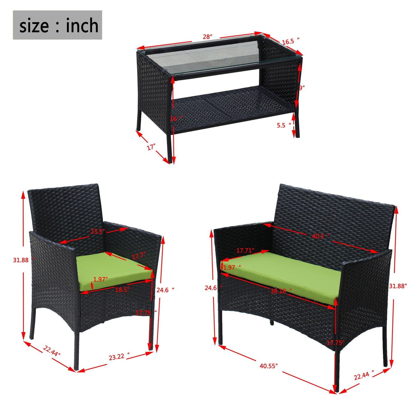 4 PC Rattan Patio Furniture Set Outdoor Patio Cushioned Seat Wicker Sofa - Discount Msrp 