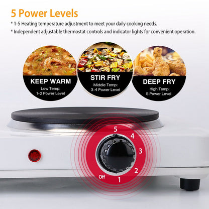 2000W Double Electric Burner Portable Dual Counter Stove Countertop Hot Plate Kitchen Cooker Stove with 5 Gear Temperature Control - Discount Msrp 