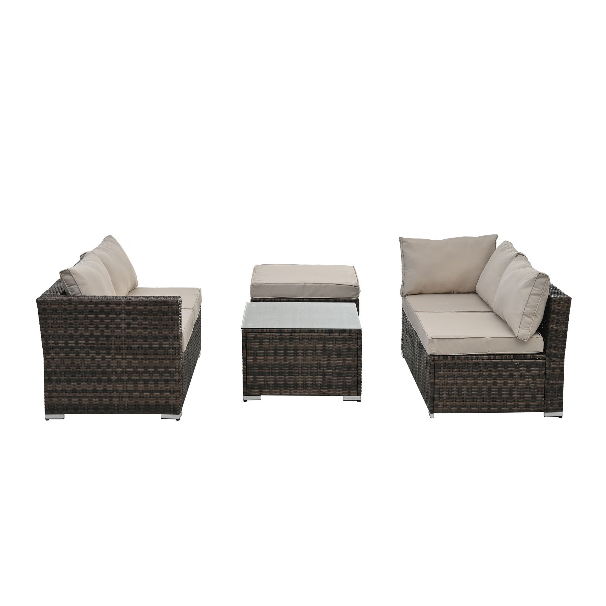 Patio Furniture, Outdoor Furniture, Seasonal PE Wicker Furniture, 4 Set Wicker Furniture With Tempered Glass Coffee Table - Discount Msrp 