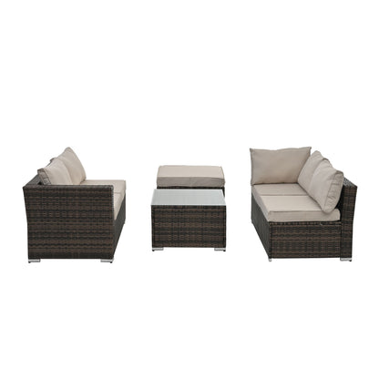 Patio Furniture, Outdoor Furniture, Seasonal PE Wicker Furniture, 4 Set Wicker Furniture With Tempered Glass Coffee Table - Discount Msrp 
