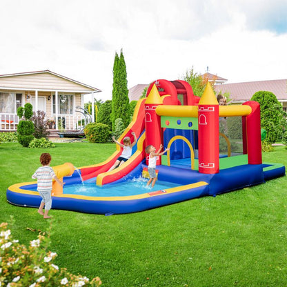 9-in-1 Inflatable Bounce Castle with Water Slide and Splash Pool without Blower - Discount Msrp 