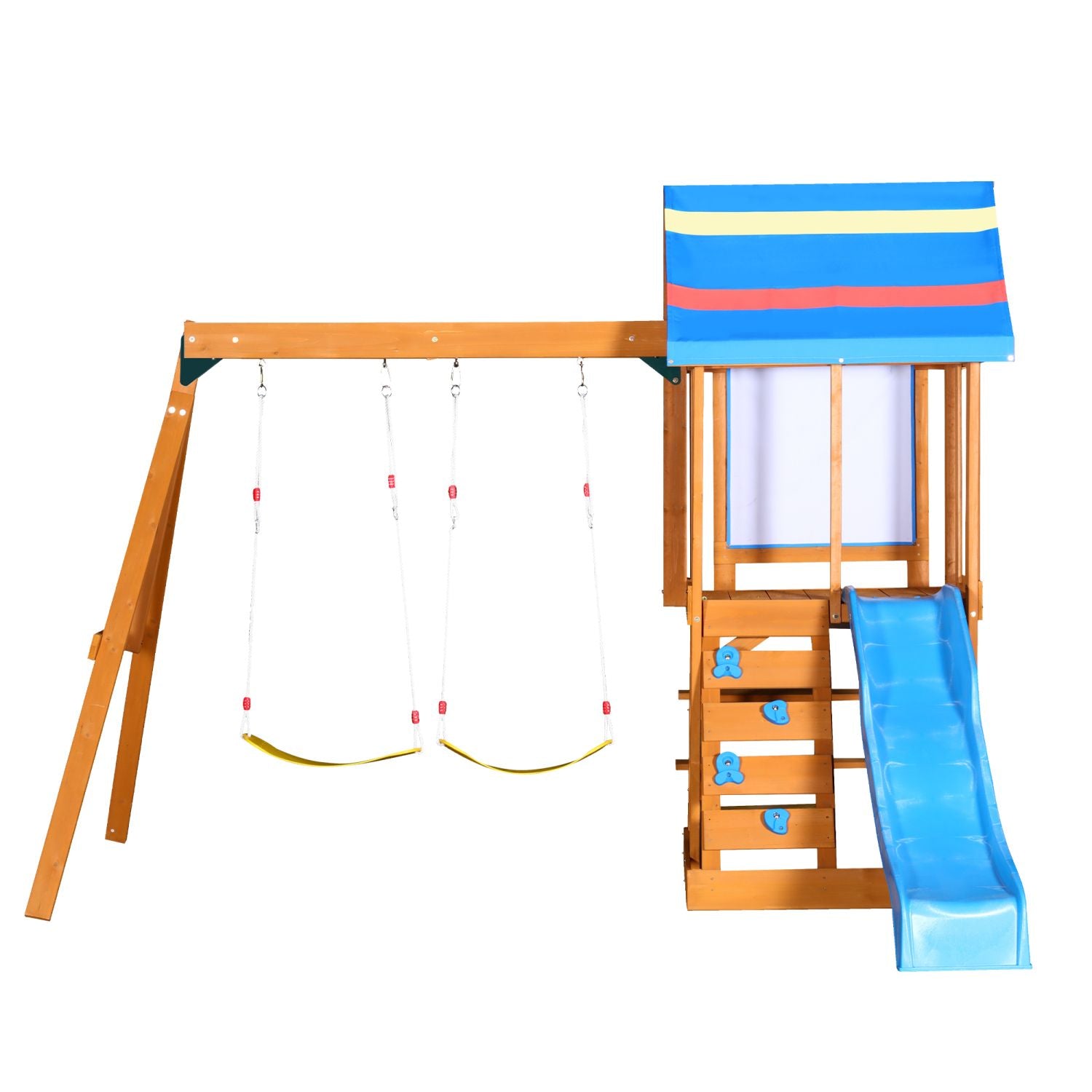 Wooden Outdoor Swing Set 3 in 1 Swing Set outdoor Children's Playset with Slide , 2 Swings and Climber for Garden, Backyard and Playground, Blue - Discount Msrp 