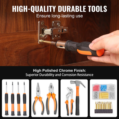 VEVOR Tool Kit, 146 Piece General Household Hand Tool Set, with Electric Drill and Portable Tool Storage Case, High-Quality Steel, for Home Maintenance, DIY Projects, and Automotive Repair - Discount Msrp 