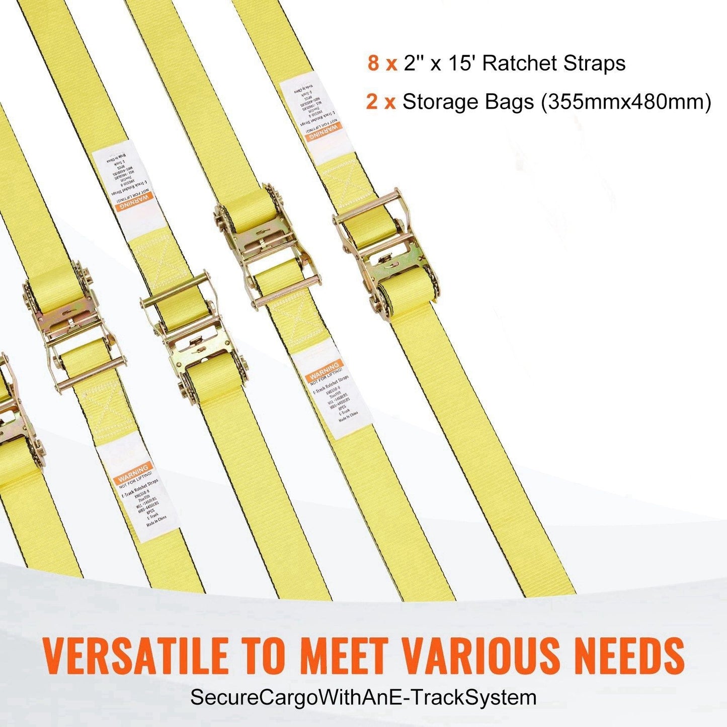Ratchet Tie Down Straps (8PK), 4400 lb Break Strength, E-Track Endless Ratchet with 8 Premium 2" x 15' Rachet Tie Downs Heavy Duty, for Moving Securing Cargo, Appliances, Lawn Equipment - Discount Msrp 