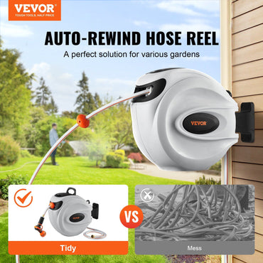 VEVOR Retractable Hose Reel Water Hose Reel 65'x5/8" 180° Swivel Wall-Mounted - Discount Msrp 