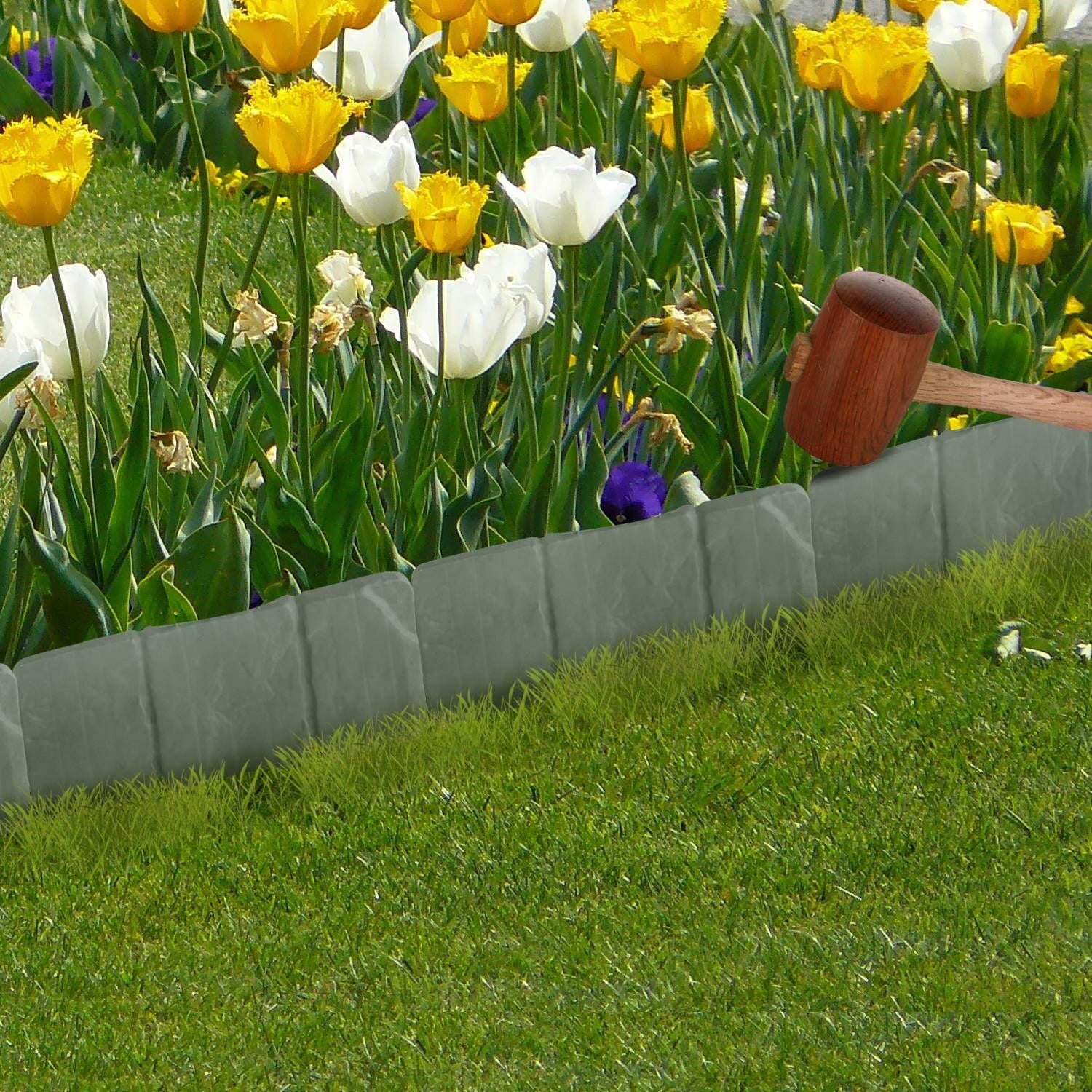 20 PCS Cobbled Stone Effect Plastic Garden Lawn Border Edging - Discount Msrp 