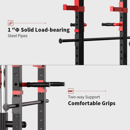 Multi-functional Power Cage,Home Adjustable Pullup Squat Rack 1000Lbs Capacity Comprehensive Fitness Barbell Rack - Discount Msrp 