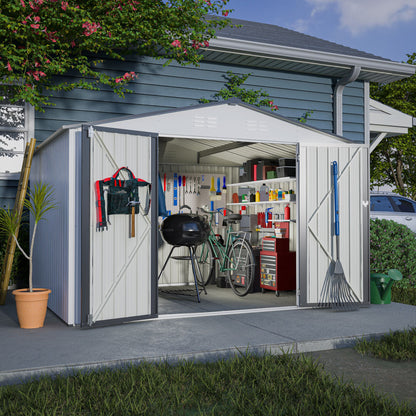 10X8 FT Outdoor Storage Shed, All Weather Metal Sheds with Lockable Doors, Tool Shed for Garden, Patio, Backyard, Lawn, Grey - Discount Msrp 