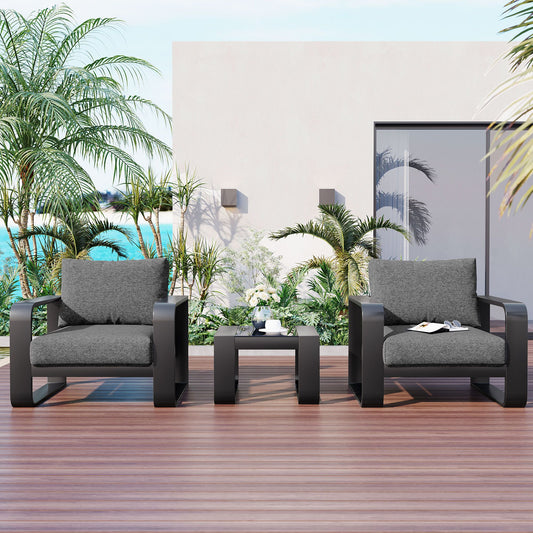 3-pieces Aluminum Frame Patio Furniture With 6.7" Thick Cushion And Coffee Table, All Weather Use Olefin fabric Outdoor Chair - Discount Msrp 