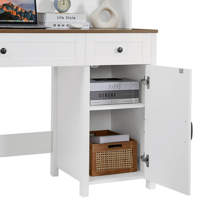 52" Farmhouse Executive Desk with Drawers, Wood Home Office Desk w/Charging Station, File Drawer, Storage Cabinet, Rustic Computer Writing Desk (Antique White) - Discount Msrp 