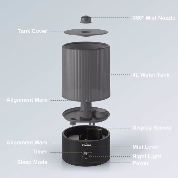 4L Top Fill Ultrasonic Cool Mist Humidifiers for Bedroom, with Oil Diffuser and Nightlight, for Baby Nursery & Plants, for Large Room, Lasts Up to 50 Hours, Auto Shut-Off - Discount Msrp 