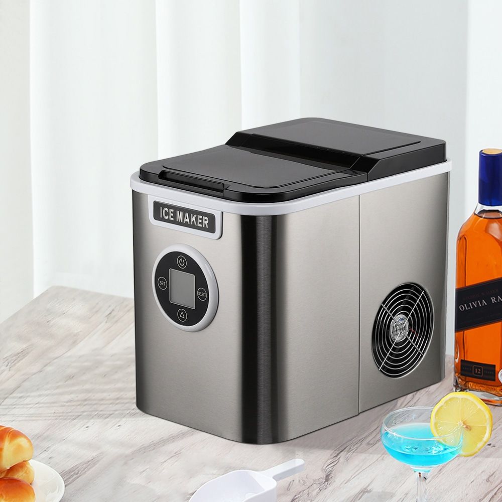 Countertop Ice Maker with 9 Bullet Ice in 7 Mins, Portable Ice Machine with Ice Scoop and Basket , 26.5lbs/24H, Self-Cleaning,Stainless,for Home Office Bar Party - Discount Msrp 