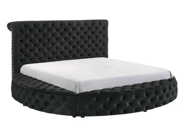Luxurious 1pc Glam King Size Tufted Headboard Upholstered Storage Round Bed Black Footboard Storage Wooden Bedroom Furniture - Discount Msrp 