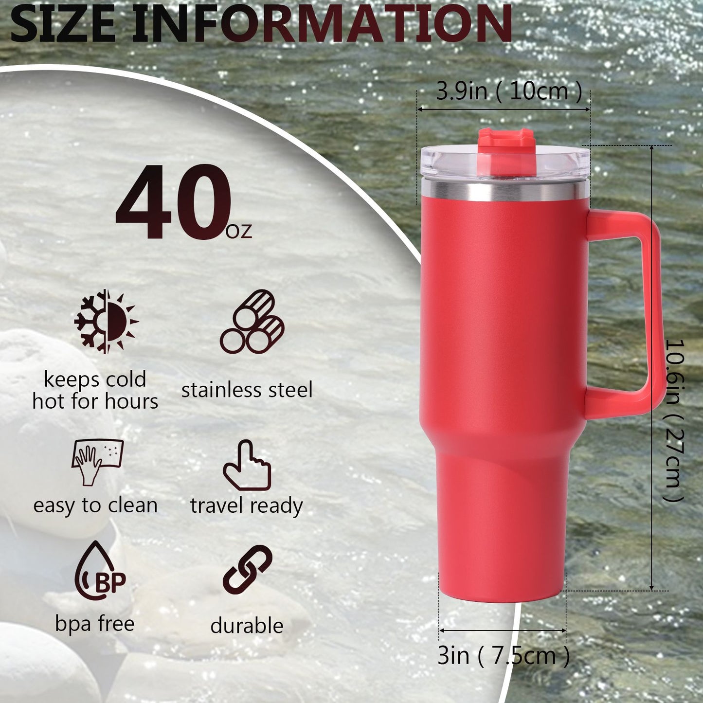 40oz large capacity tumbler, With Handle And Straw Lid, Insulated Reusable Stainless Steel Water Bottles Travel Mug Coffee Cup car cup water cup For Men Women Outdoor Camping Driving, gift - Discount Msrp 