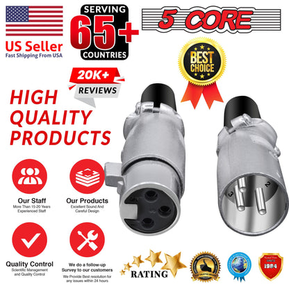 5Core XLR Connector Male Female to 1/4 Audio Jack 3 Pin Secure Mic Plug w Locking Ends - Discount Msrp 