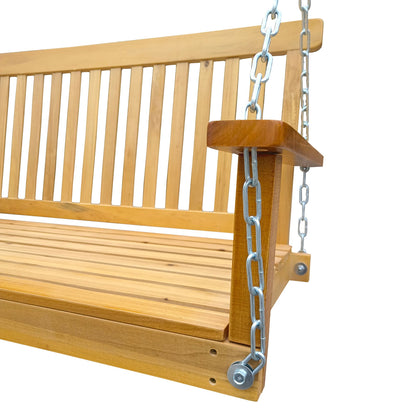 Front Porch Swing with Armrests, Wood Bench Swing with Hanging Chains,for Outdoor Patio ,Garden Yard, porch, backyard, or sunroom,Easy to Assemble,teak - Discount Msrp 