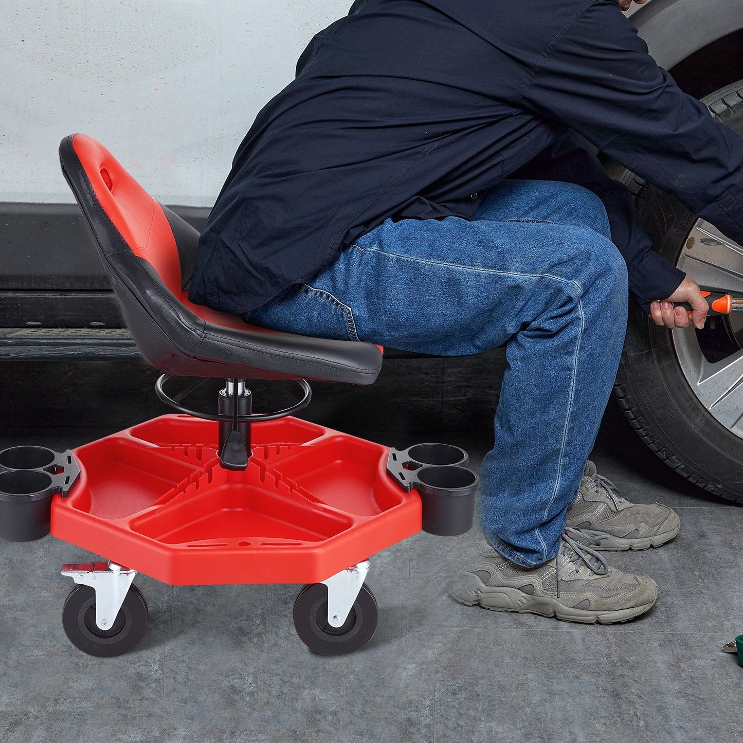 VEVOR Rolling Garage Stool 300LBS Adjustable Mechanic Work Shop Seat w/Casters - Discount Msrp 