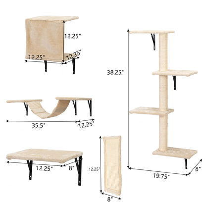 5 Pcs Wall Mounted Cat Climber Set; Floating Cat Shelves and Perches; Cat Activity Tree with Scratching Posts; Modern Cat Furniture - Discount Msrp 