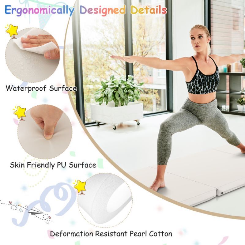 Portable Tri-Fold Gym Mat with Handles for Yoga - Discount Msrp 
