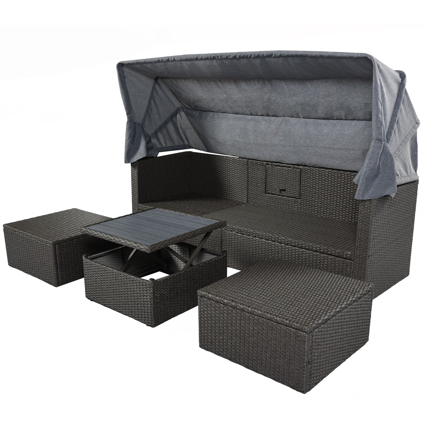 Outdoor Patio Rectangle Daybed with Retractable Canopy, Wicker Furniture Sectional Seating with Washable Cushions, Backyard, Porch - Discount Msrp 
