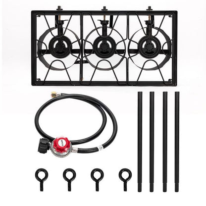 Outdoor Camp Stove High Pressure Propane Gas Cooker Portable Cast Iron Patio Cooking Burner (Three Burner 225000-BTU) - Discount Msrp 