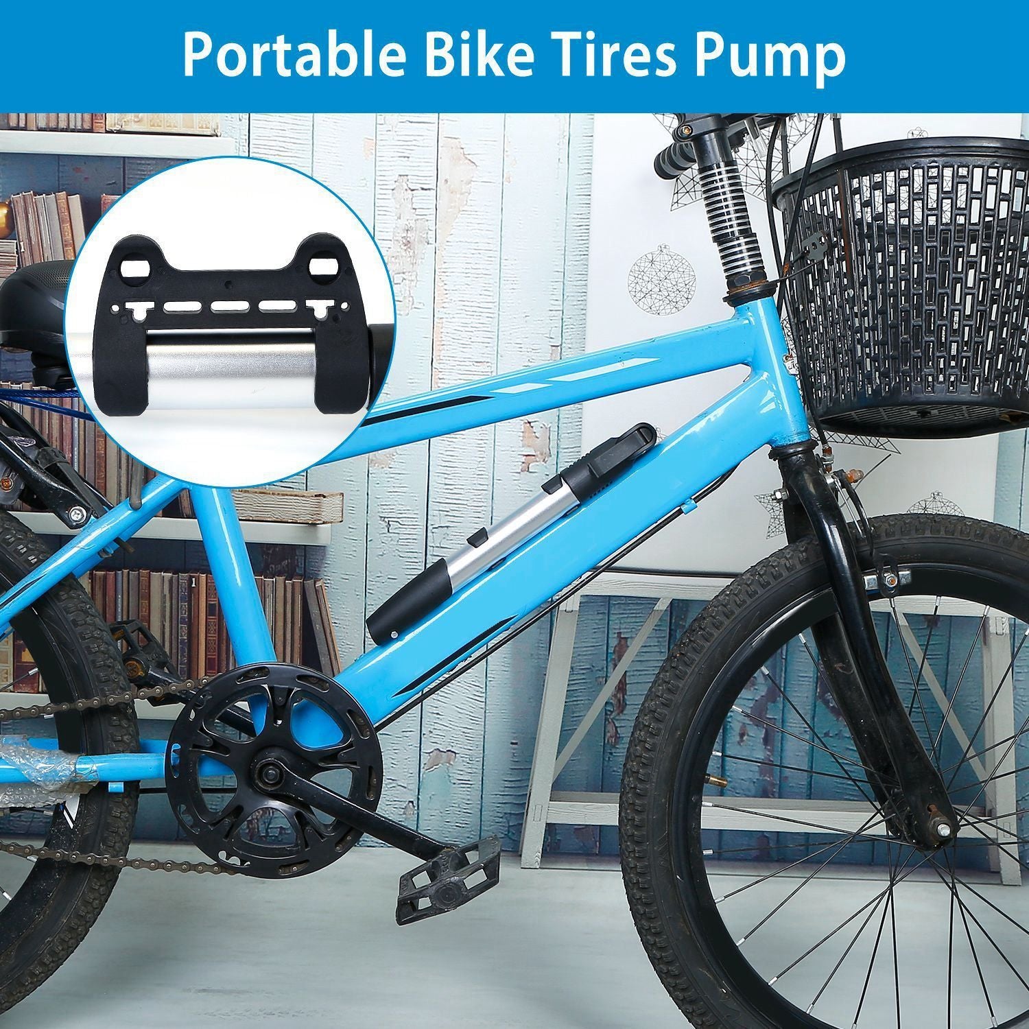 Mini Bike Pump Portable Bicycle Tire Inflator Ball Air Pump w/ Mount Frame For Mountain Road Bike Presta Schrader - Discount Msrp 