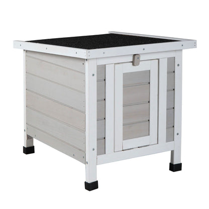 Modern Wooden Rabbit Cat Dog Hutch, Indoor/Outdoor Retreat House with Openable Roof for Small Pets, Weatherproof, Gray - Discount Msrp 