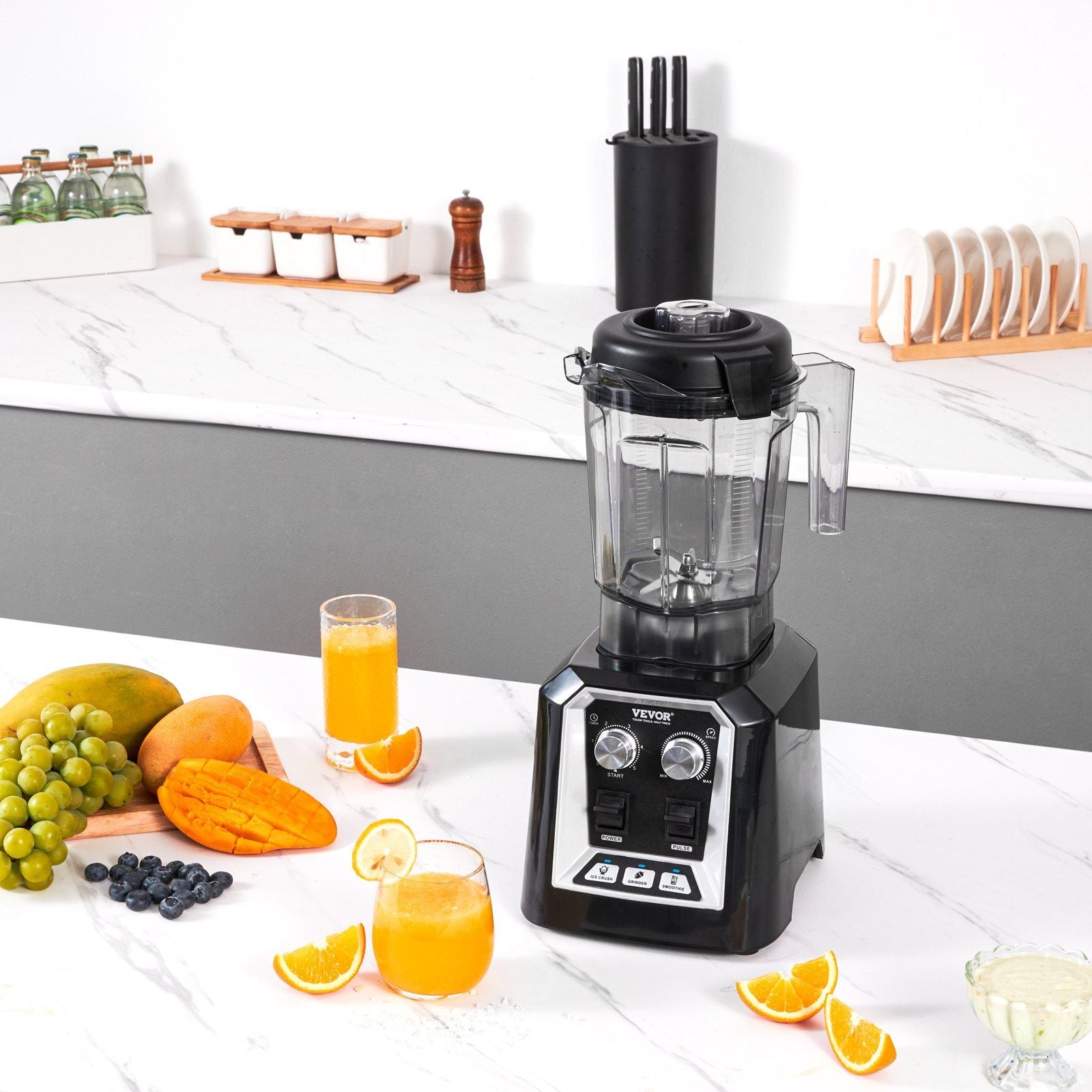 VEVOR Professional Blender, Commercial Countertop Blenders, 68 oz Jar Blender Combo, Stainless Steel 3 Functions Blender, for Frozen Drinks, Shakes, Smoothies, Peree, and Crush Ice, Black - Discount Msrp 