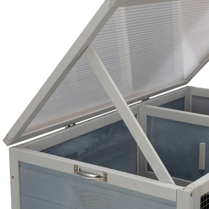 Weatherproof Rabbit House, Indoor/Outdoor Wooden Rabbit Hutch, 2 Story Bunny Cage, Pet House, Wooden Chicken Coop with Wheels, Pull Out Tray for Rabbits and Guinea Pigs, Grey - Discount Msrp 