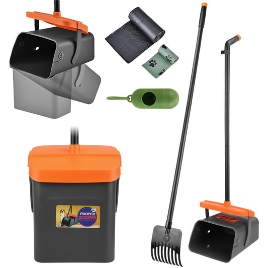 Pooper Scooper Kit Dog Poop Rake & Swiveling Bin Poop Heavy Duty Pick Up Tool with Extra Long Handle 35 Waste Bags Dispenser - Discount Msrp 