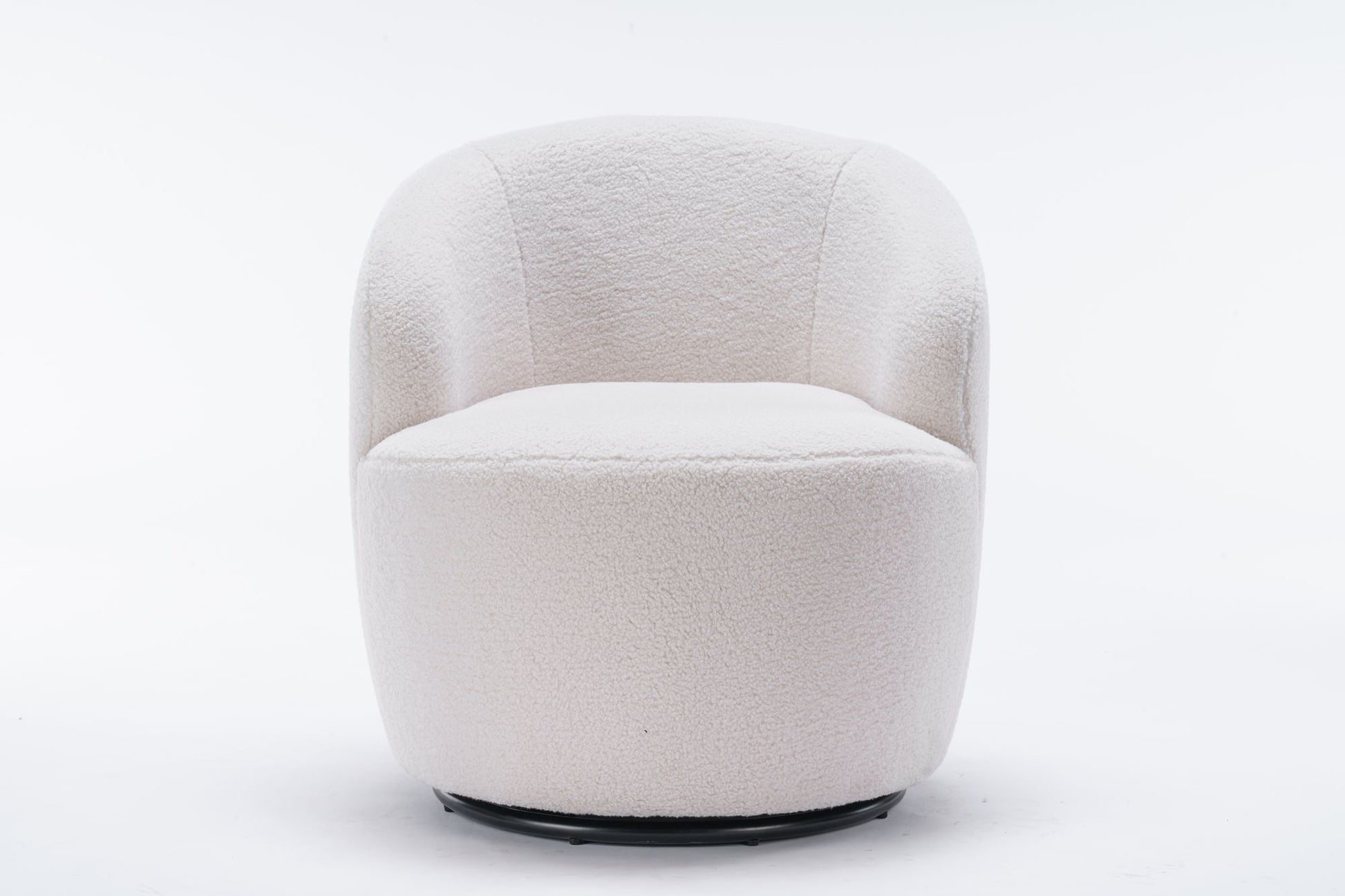 Teddy Fabric Swivel Accent Armchair Barrel Chair With Black Powder Coating Metal Ring,Ivory White - Discount Msrp 