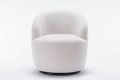 Teddy Fabric Swivel Accent Armchair Barrel Chair With Black Powder Coating Metal Ring,Ivory White - Discount Msrp 