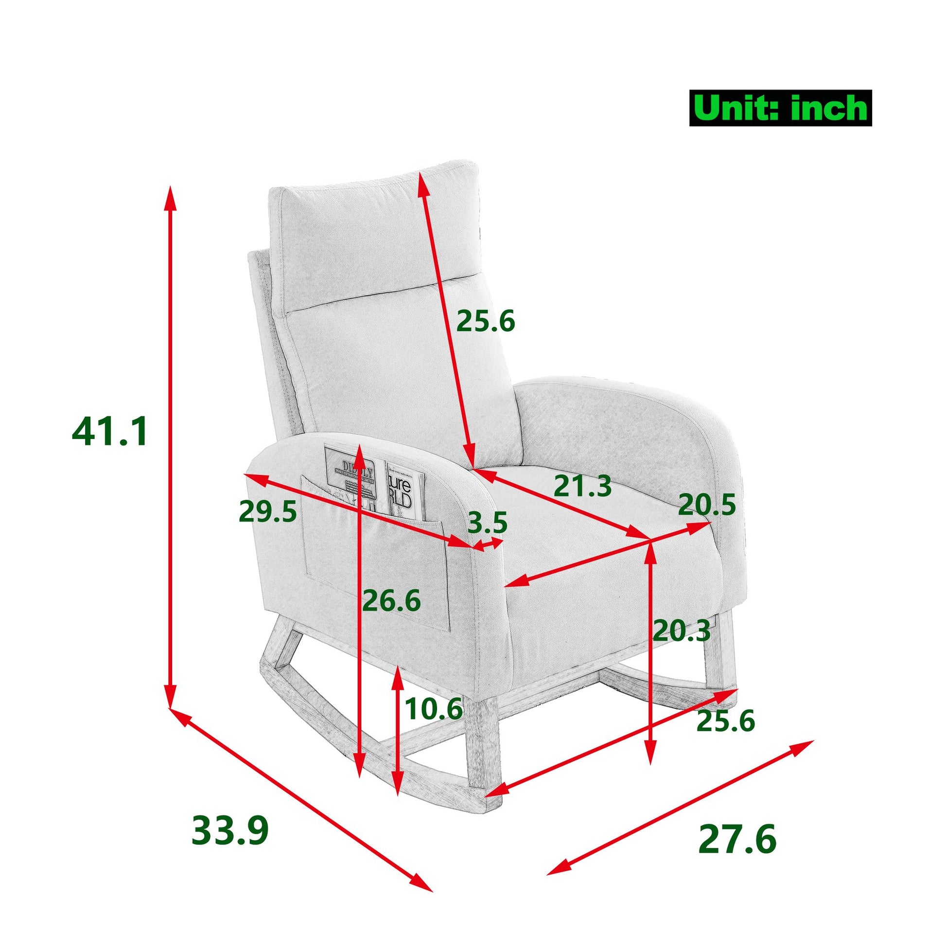 [Video] Welike 27.6"W Modern Accent High Backrest Living Room Lounge Arm Rocking Chair, Two Side Pocket ,Teddy White (Ivory) - Discount Msrp 