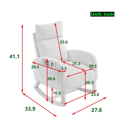 [Video] Welike 27.6"W Modern Accent High Backrest Living Room Lounge Arm Rocking Chair, Two Side Pocket ,Teddy White (Ivory) - Discount Msrp 