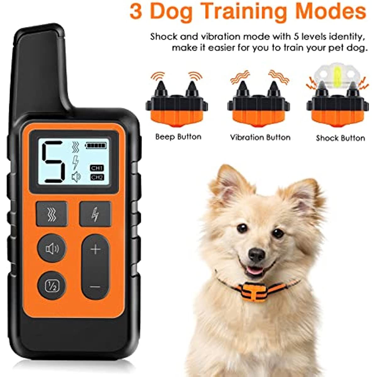 Dog Training Collar; Waterproof Shock Collars for Dog with Remote Range 1640 ft; 3 Training Modes; Beep; Vibration and Shock; Rechargeable Electric Dog Collar for Small Medium Large Dogs - Discount Msrp 