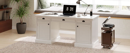 67''Modern Executive Desk,Computer Desk with 2 Storage Cabinet and 3 Drawers, Rectangle Home Office Desk with back ,Reading Desk,Writing Table,Workstation for Home Office,Living Room,study,White - Discount Msrp 