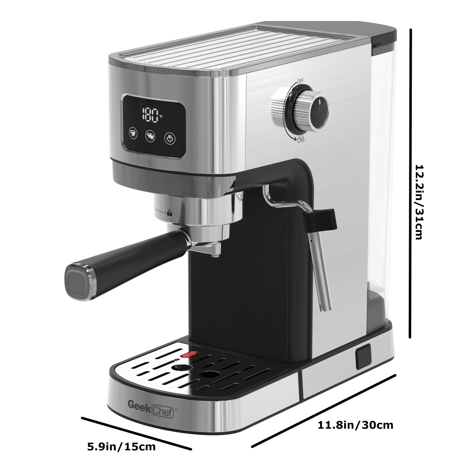 Geek Chef Espresso Machine, Cappuccino & Latte Machine with ESE POD Filter & Milk Frother Steam Wand, Accurate Temperature & Time Control, Compact Coffee Machine for Home,Stainless Steel - Discount Msrp 