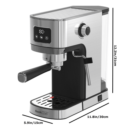 Geek Chef Espresso Machine, Cappuccino & Latte Machine with ESE POD Filter & Milk Frother Steam Wand, Accurate Temperature & Time Control, Compact Coffee Machine for Home,Stainless Steel - Discount Msrp 