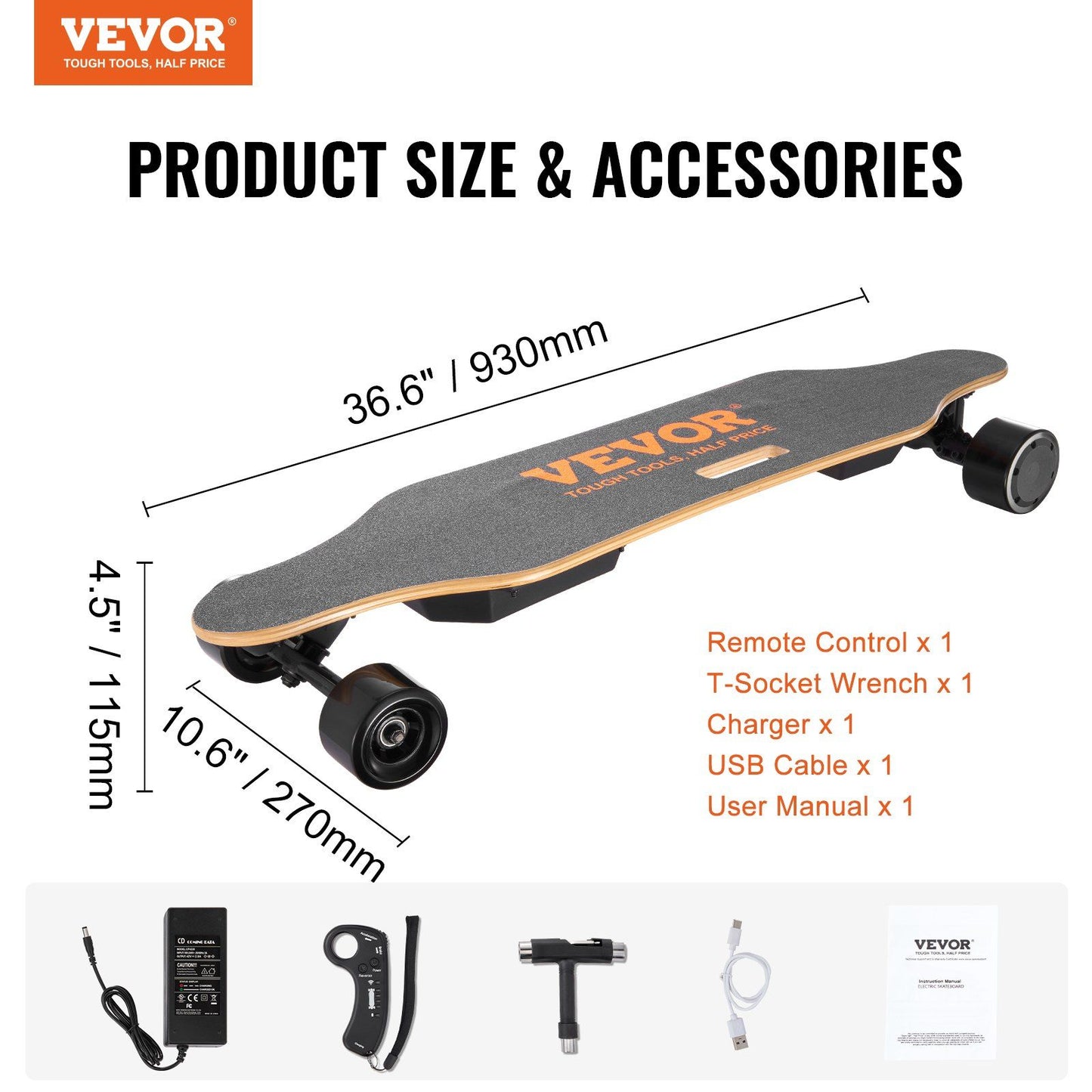 VEVOR Electric Longboard Skateboard with Control 11.2 Mile Range for Adults Kids - Discount Msrp 